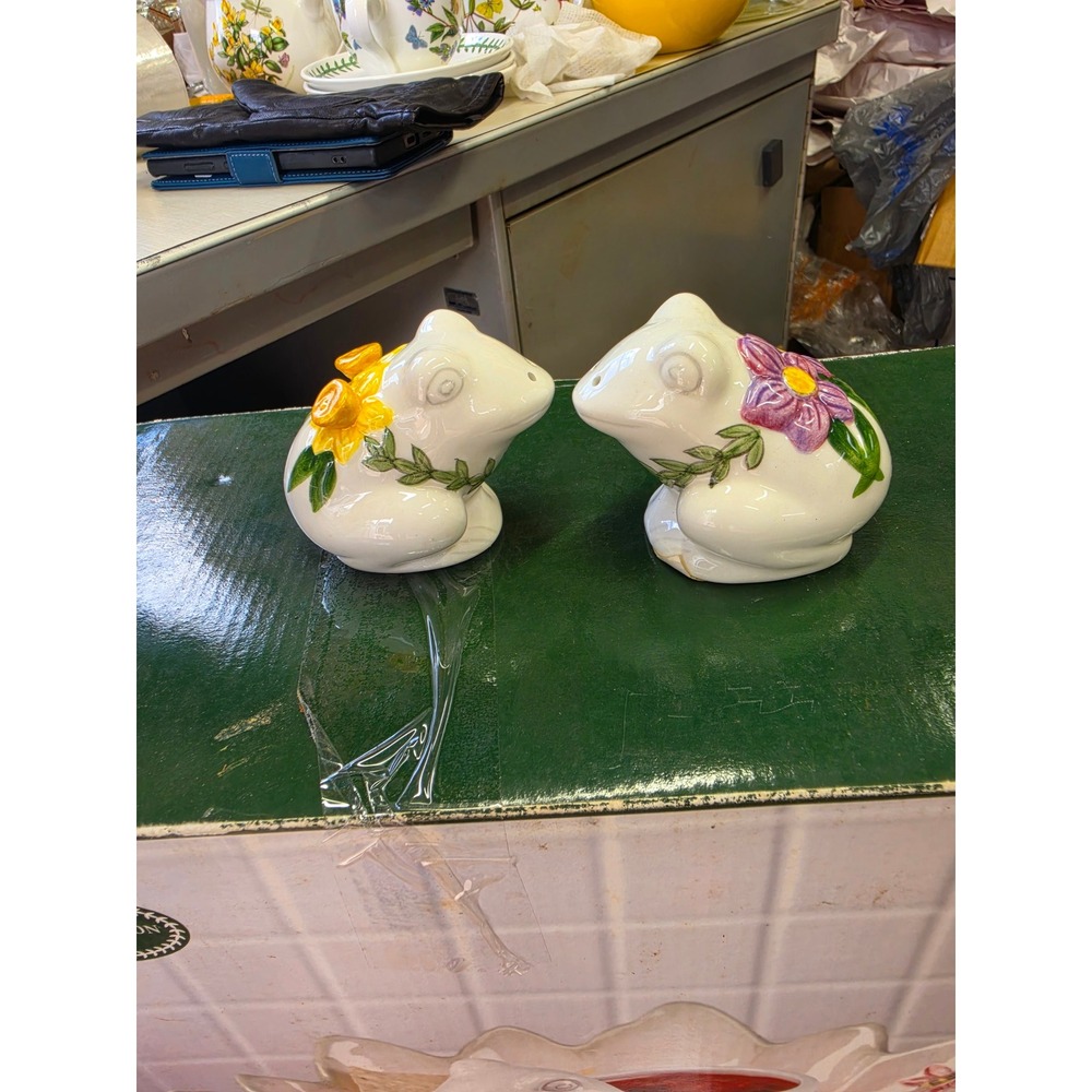 Portmeirion Botanic Garden Frog Salt and Pepper Shakers Floral Ceramic Set